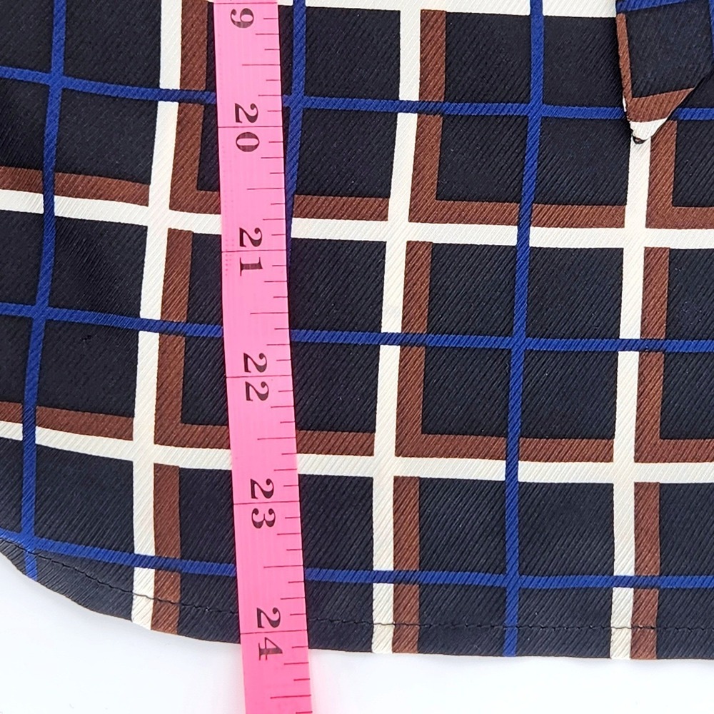 J.Crew Silk Sleeveless Tie Neck Top Womens 2 Plaid Navy Blue Brown Windowpane - Picture 6 of 7